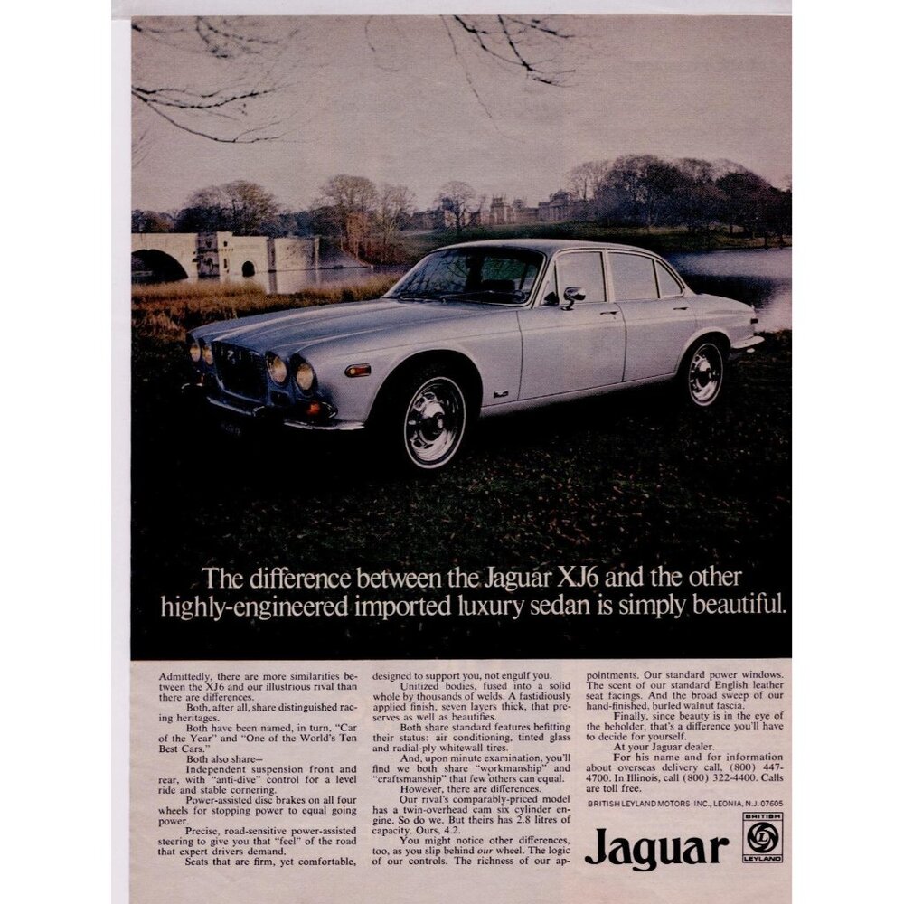 JAGUAR ORIGINAL COLOR PRINT AD FROM 1973 with SHEAFFER PEN AD on the reverse!
